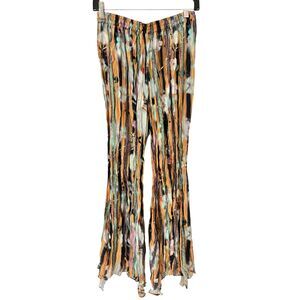 Julia Heuer Pleated Pants S/M Colorful Pleated Pull On Asymmetric Hem Luxury EUC